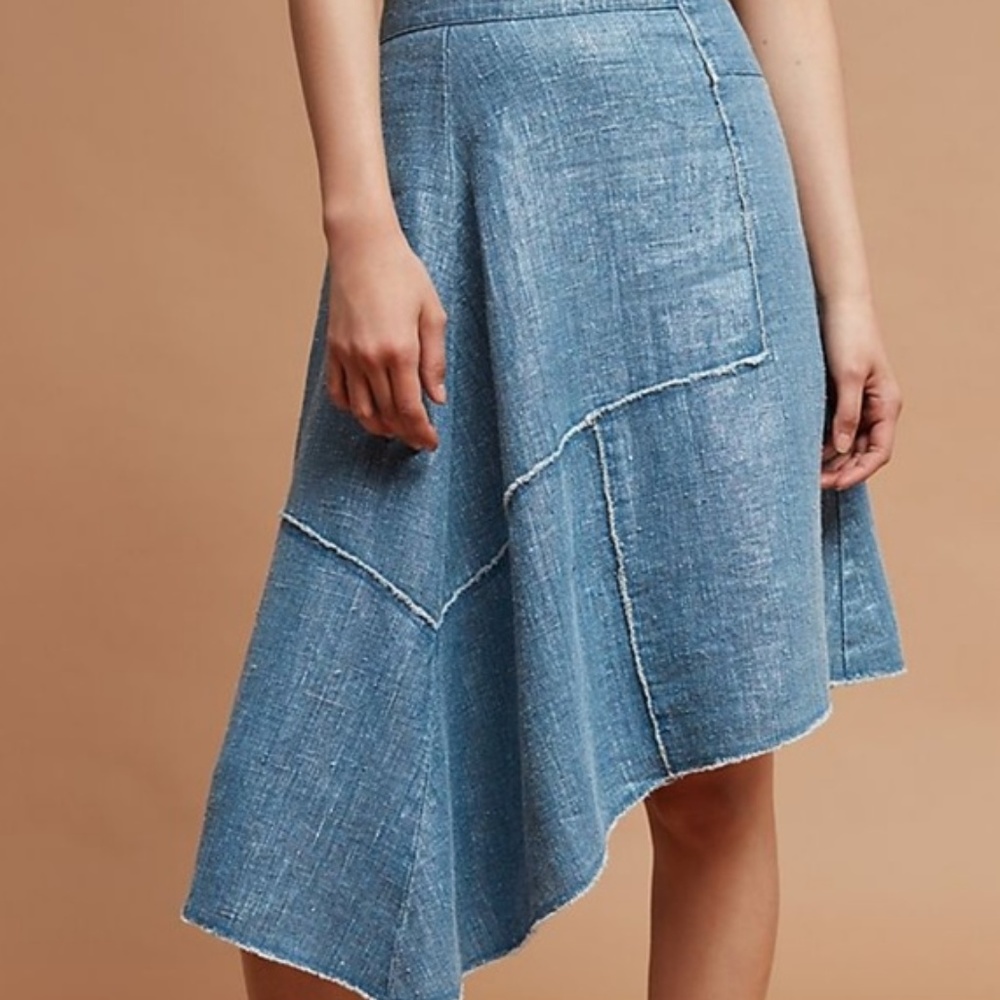 Pilcro Frayed Linen Patch Asymmetrical Skirt